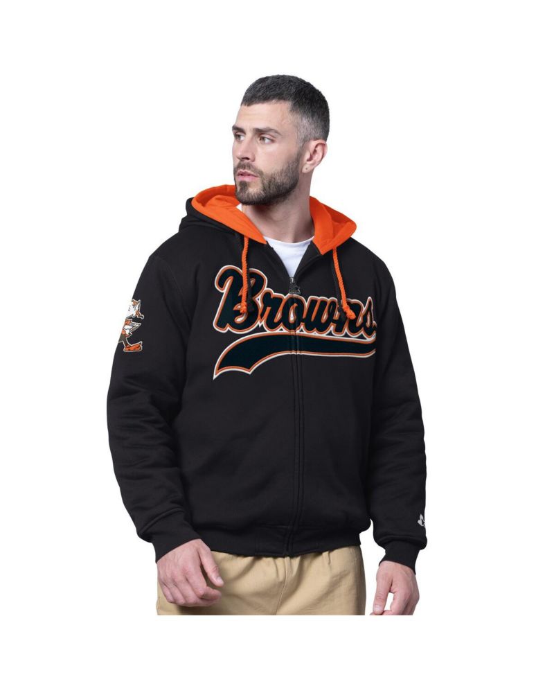 Men's Black Cleveland Browns Big Shot Throwback Full-Zip Double Hooded Jacket