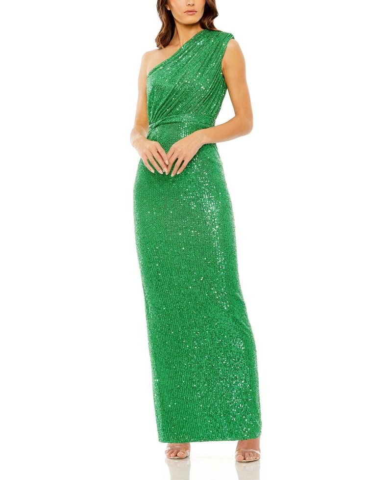 Women's Sequined Ruched One Shoulder Gown