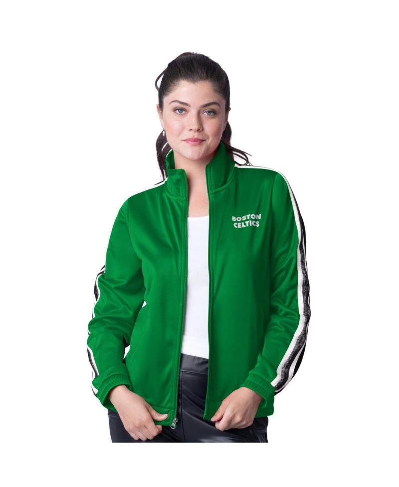 Women's Kelly Green/Gray Boston Celtics Rebel Sequin Bling Full-Zip Track Jacket