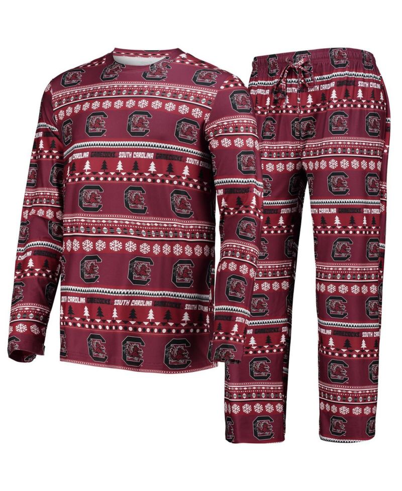 Men's 2-Piece Garnet South Carolina Gamecocks Ugly Sweater Long Sleeve Top and Pants Sleep Set