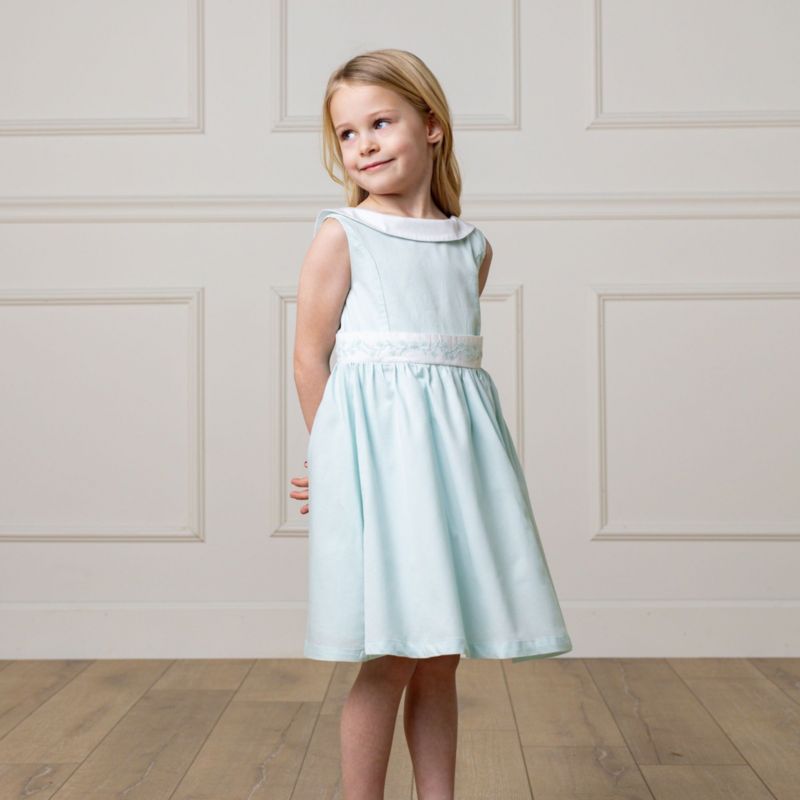 Toddler Girls Hope and Henry Heirloom Round Collar Sateen Party Dress with Embroidered Sash