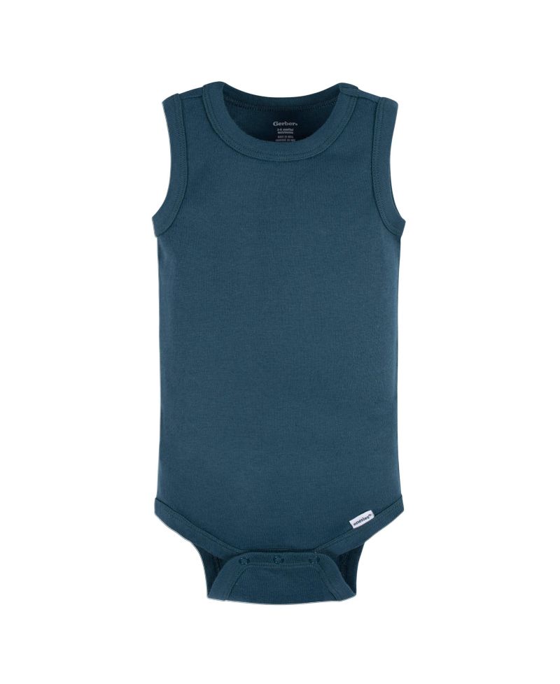 Baby Boys 5-Pack Sleeveless Onesies Bodysuits, Blue Stripe, 0-3 Months
