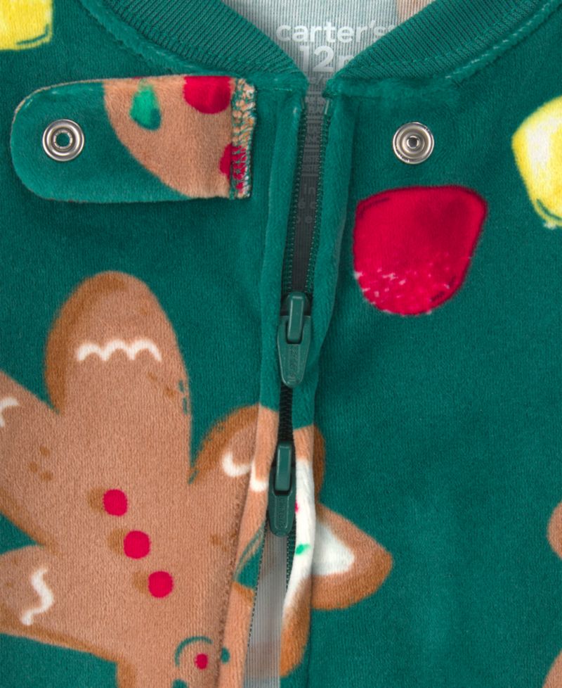 Boys' and Girls' Gingerbread-Print Christmas Footed One-Piece Pajama