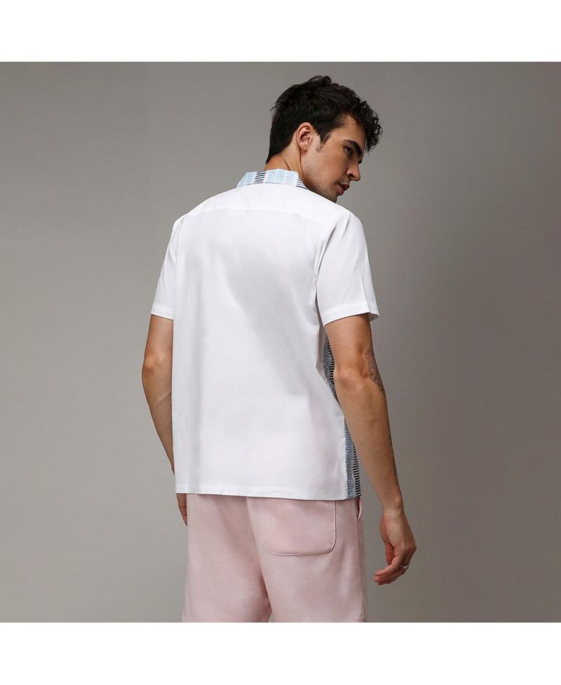 Men's Sky Blue & Midnight Black Fish Eye Ethnic Shirt