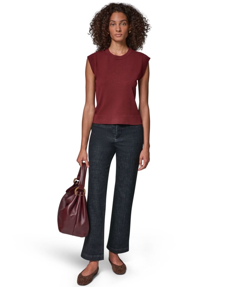 Women's Extended Shoulder Sleeveless Crewneck Sweater