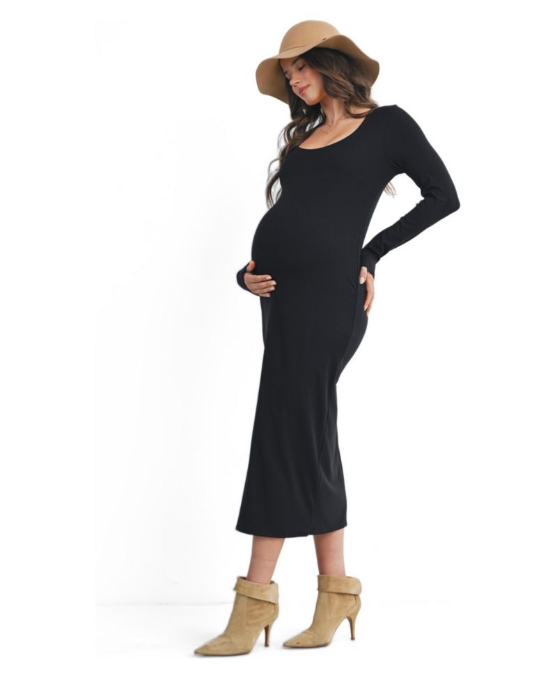 Women's Long Sleeve Scoop Neck Midi Dress