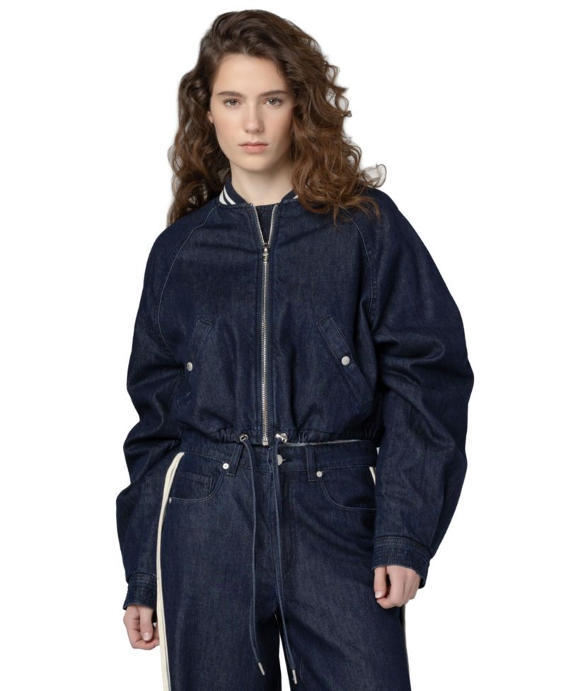 Women's Play Time Collarless Denim Bomber Jacket