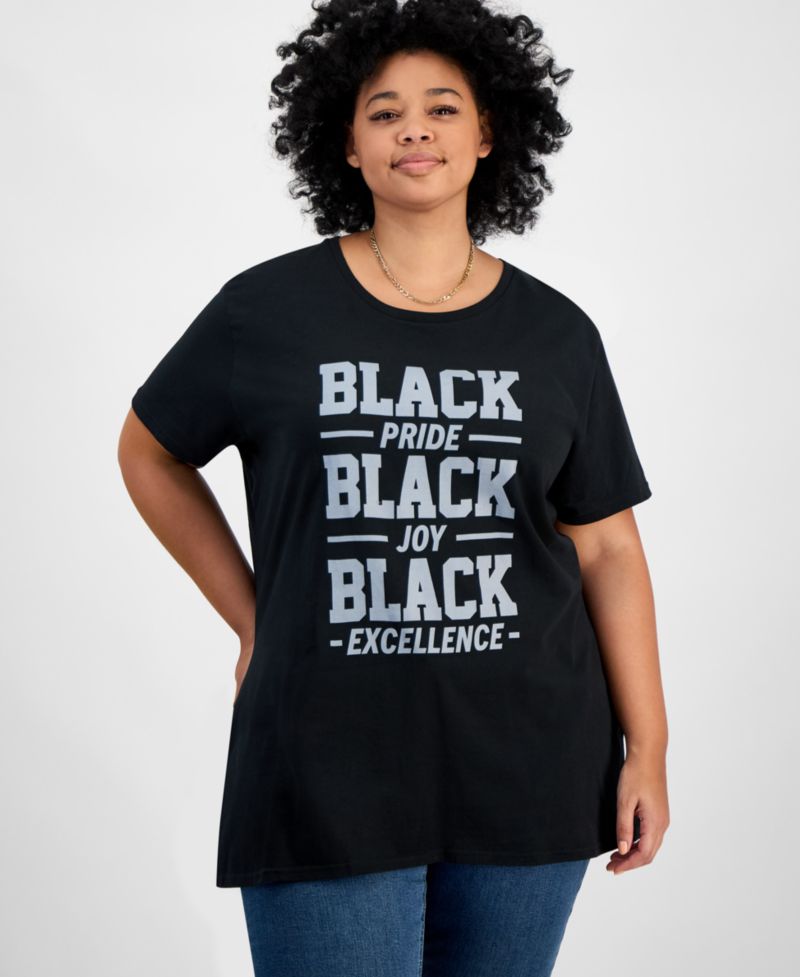 Trendy Plus Size Black Pride Joy Excellence Graphic T-shirt