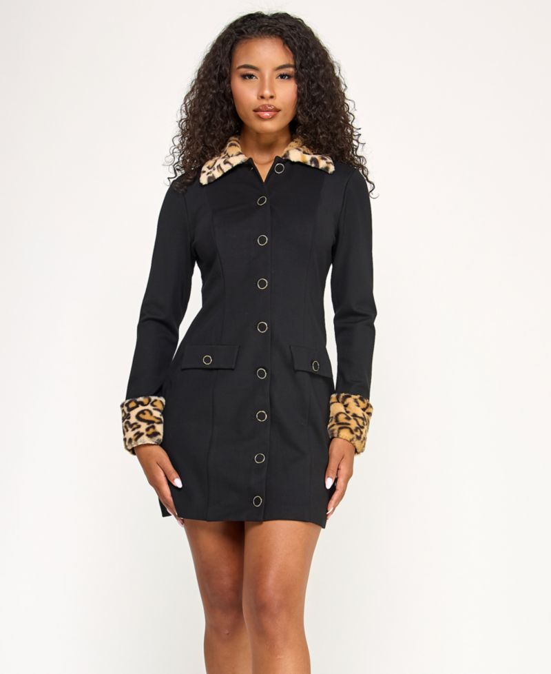 Juniors' Cheetah Trim Jacket Dress
