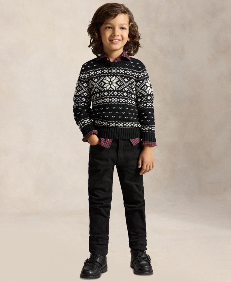 Boys' 2T-7 Snowflake Intarsia-Knit Cotton Sweater