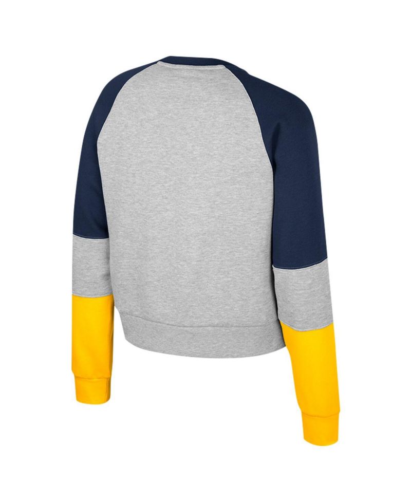 Women's Heather Gray Michigan Wolverines Katinka Rhinestone Scoop Neck Pullover Sweatshirt