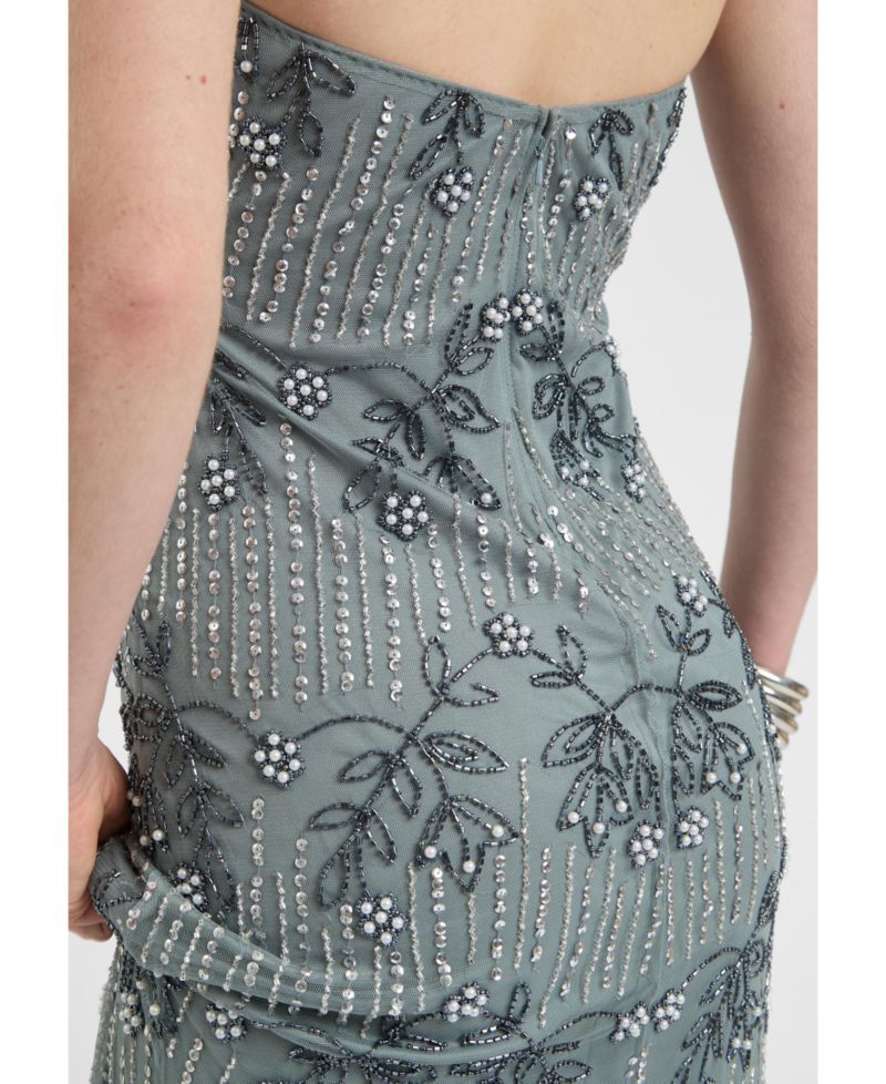 Women's Embellished Sequin Beaded Maxi Dress With Knot Design