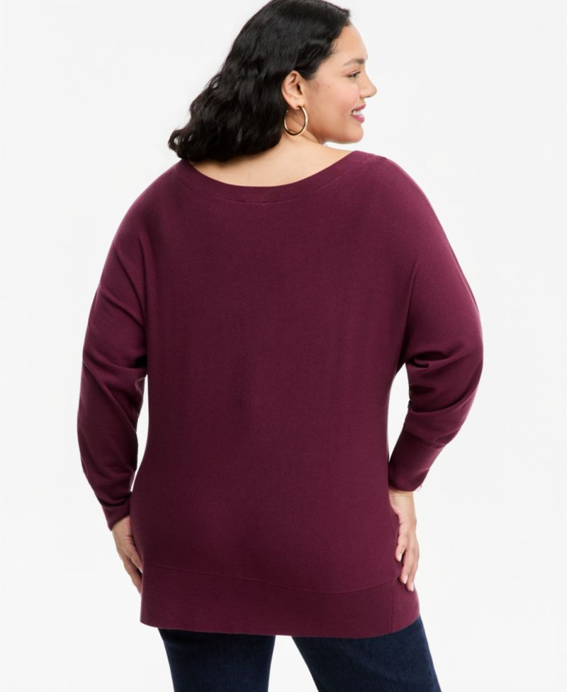 Plus Size Boat Neck Raglan Sweater