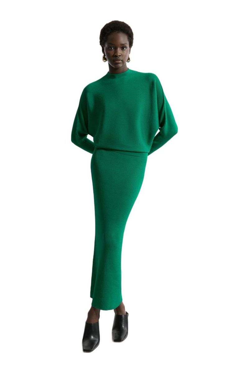 Women's Drape Knit Bat Wing Pencil Midi Dress