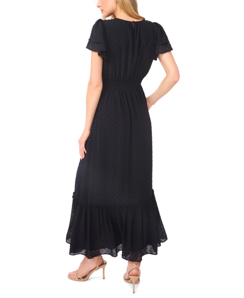 Women's Double Ruffle Short-Sleeve Crew Neck Maxi Dress