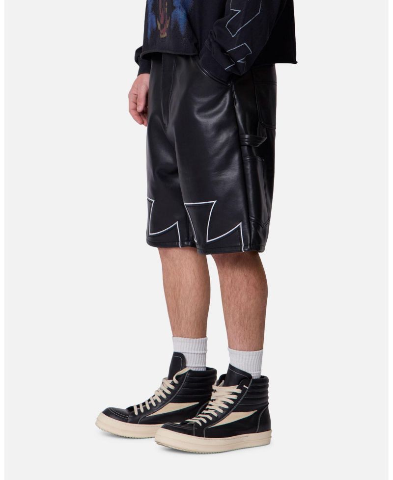 Men's Ultra Baggy Iron Cross Leather Shorts