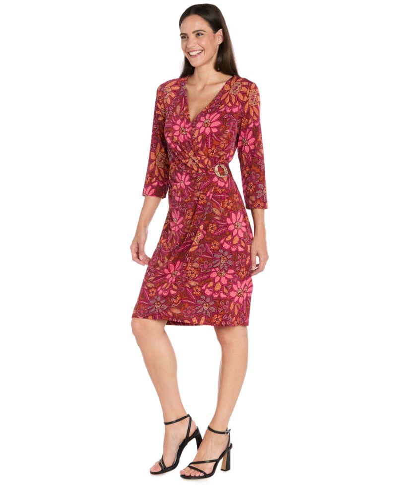 Women's Printed Faux Wrap 3/4-Sleeve Dress
