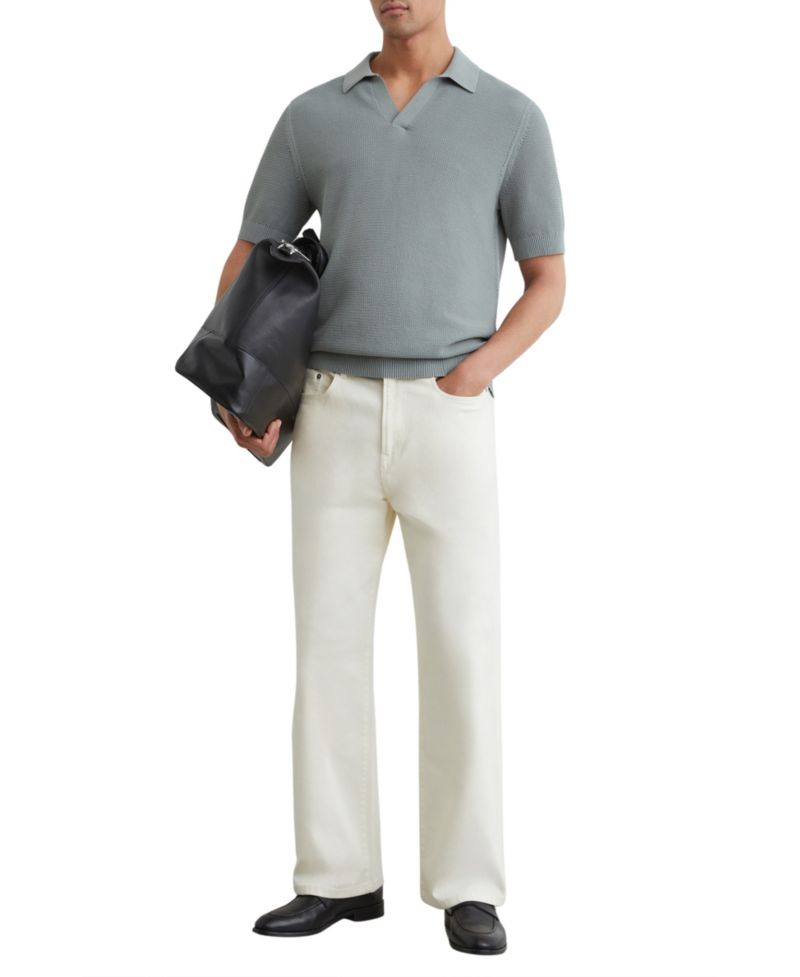 Men's Leon Cotton-Blend Basket-Stitch Open-Collar Polo Shirt