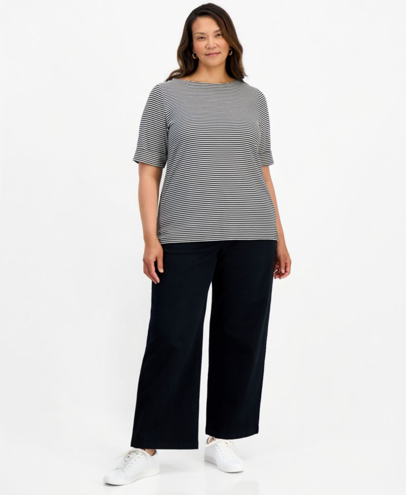 Petite Printed Elbow Sleeve Boatneck Top