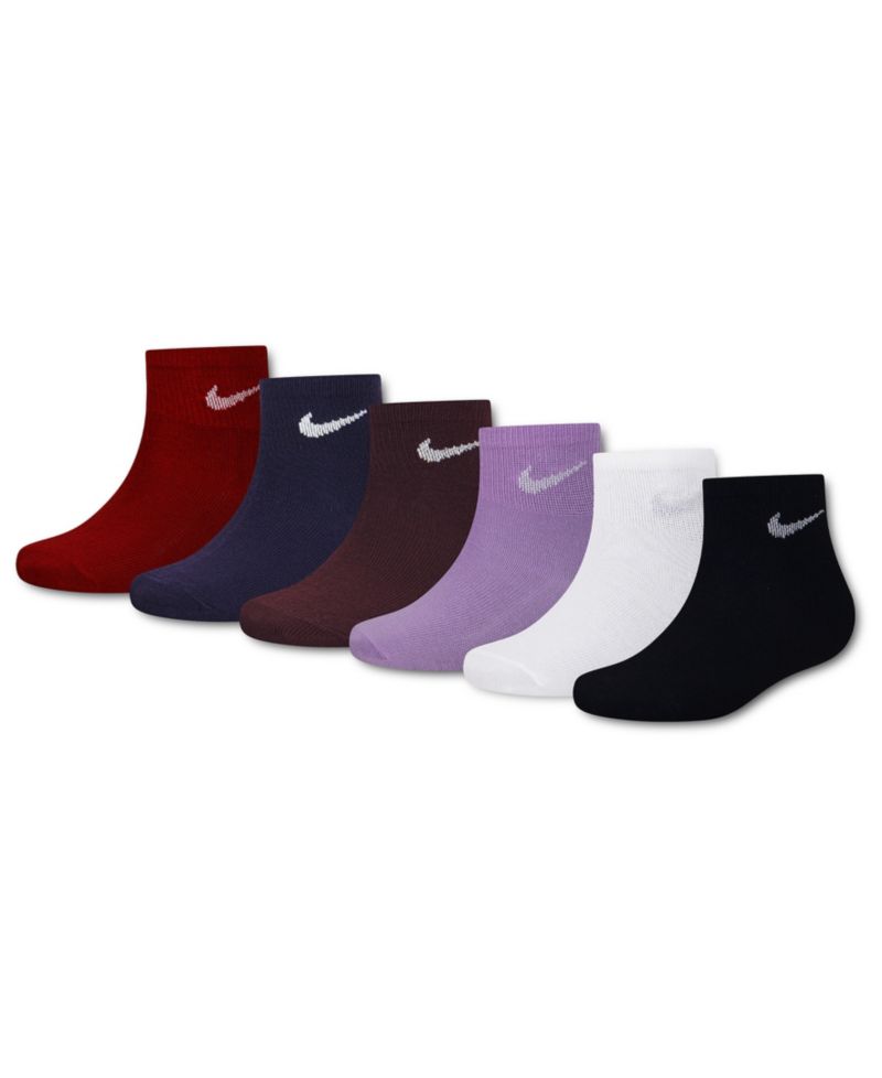 Girls' 4-7 Metallic Swoosh Quarter Socks, 6-Pack