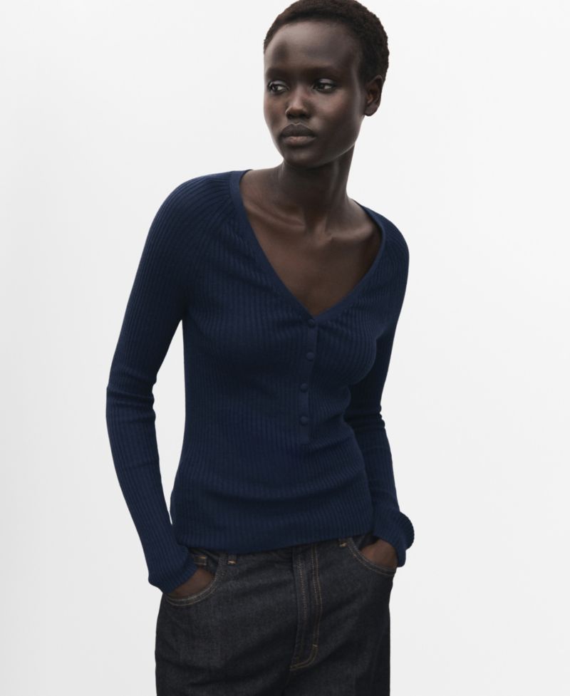 Women's V-Neck Ribbed Knit Sweater