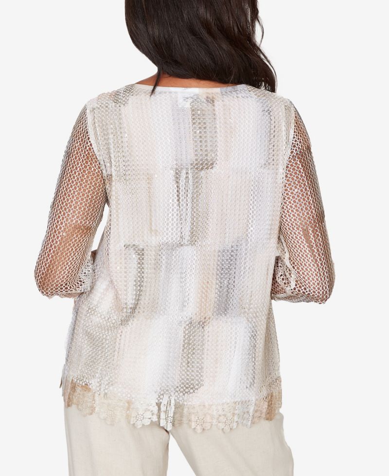 Women's Natural Wonder Neutral Brushstrokes Mesh Top