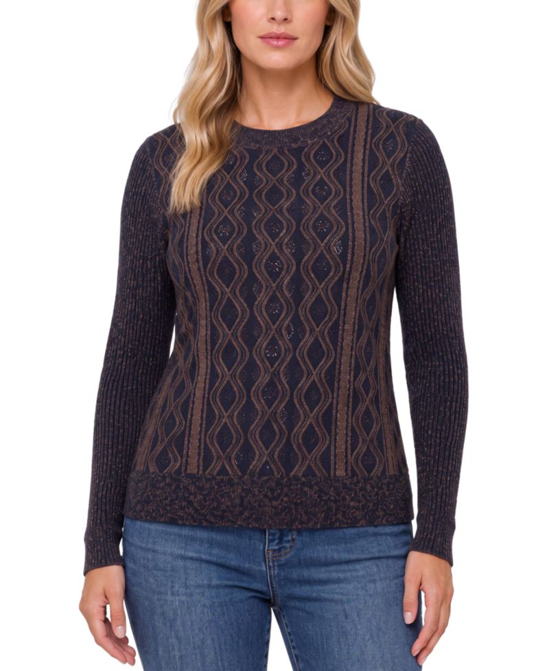 Women's Cable-Knit Diamond-Pattern Crewneck Sweater