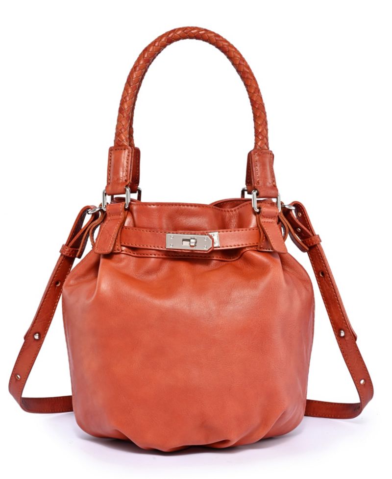 Pumpkin Small Leather Crossbody Bucket Bag