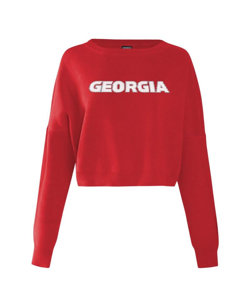Women's Red Georgia Bulldogs Oversized Cropped Ivy Knit Pullover Sweater