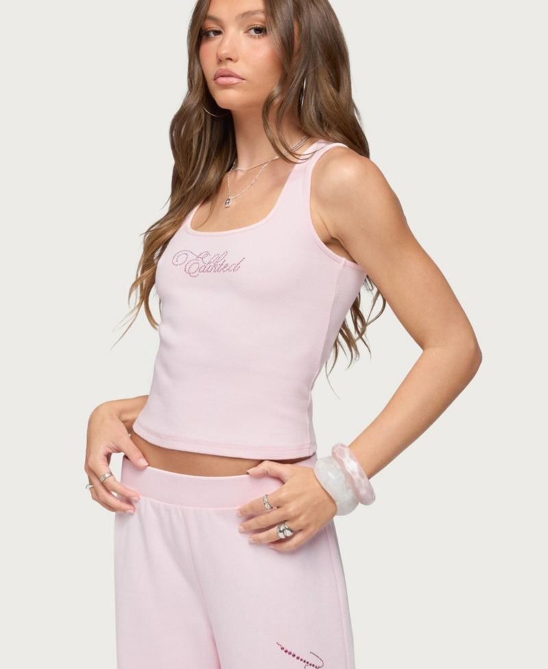 Women's Studio Rhinestone Ribbed Tank Top