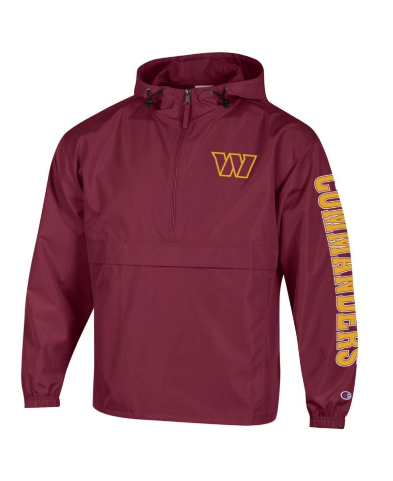 Men's Burgundy Washington Commanders Packable Hooded Windbreaker Half-Zip Jacket