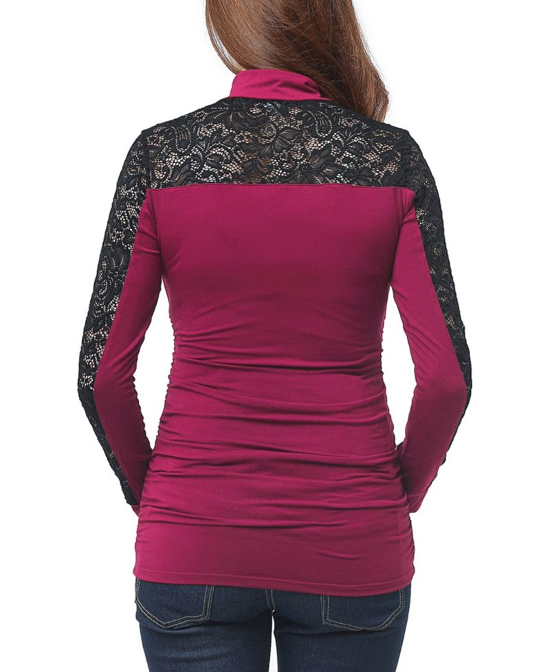 Women's Mock Neck Lace Trim Top