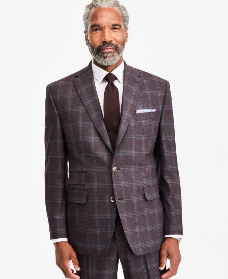 Men's Classic-Fit Burgundy Plaid Suit Separate Jacket