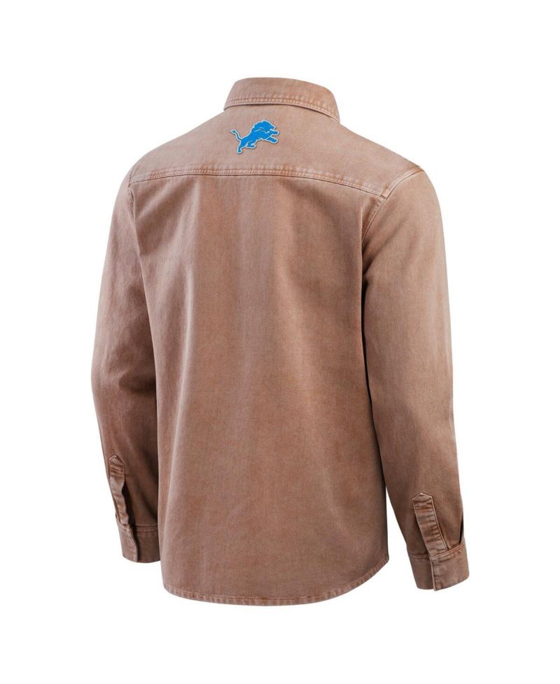 Darius Rucker Collection by Men's Brown Detroit Lions Garment Dyed Long Sleeve Full Snap Shirt