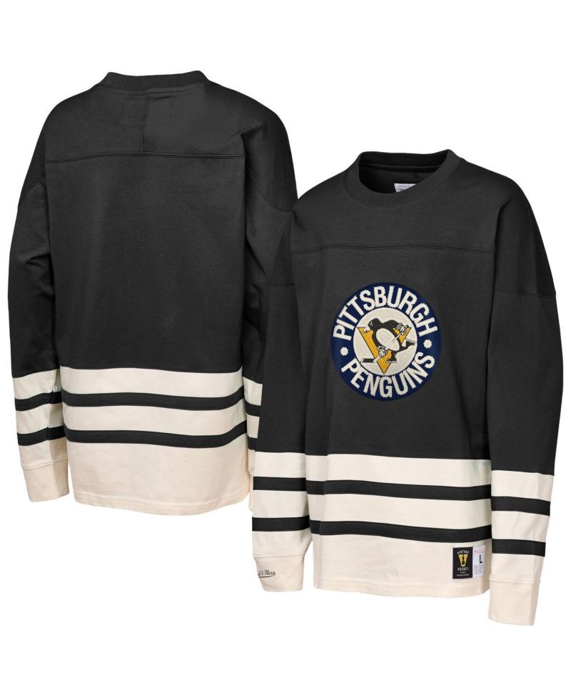Big Boys and Girls Black Pittsburgh Penguins Chainstitch Heavyweight Long Sleeve T-Shirt