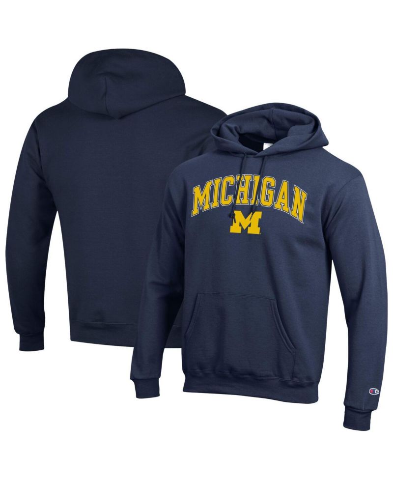 Men's Navy Michigan Wolverines Arched Logo Fleece Pullover Hoodie
