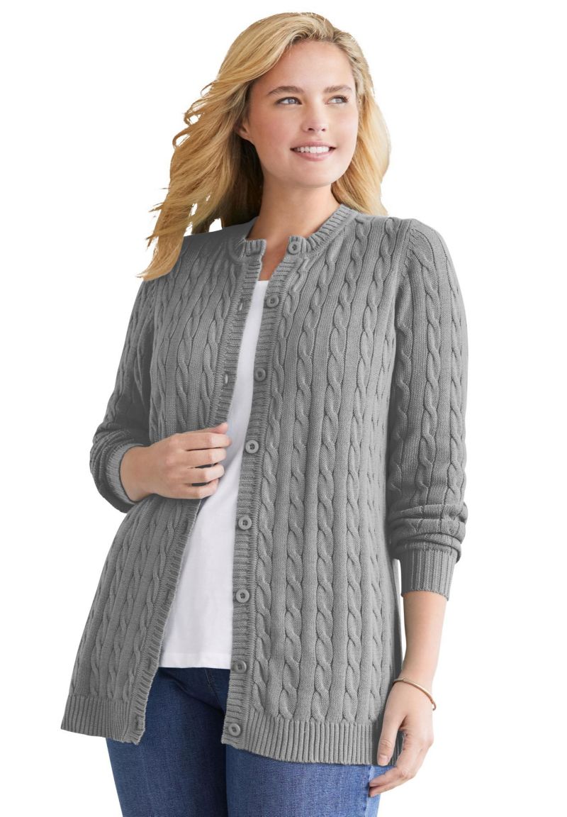 Women's Within Cotton Cable Knit Cardigan Sweater