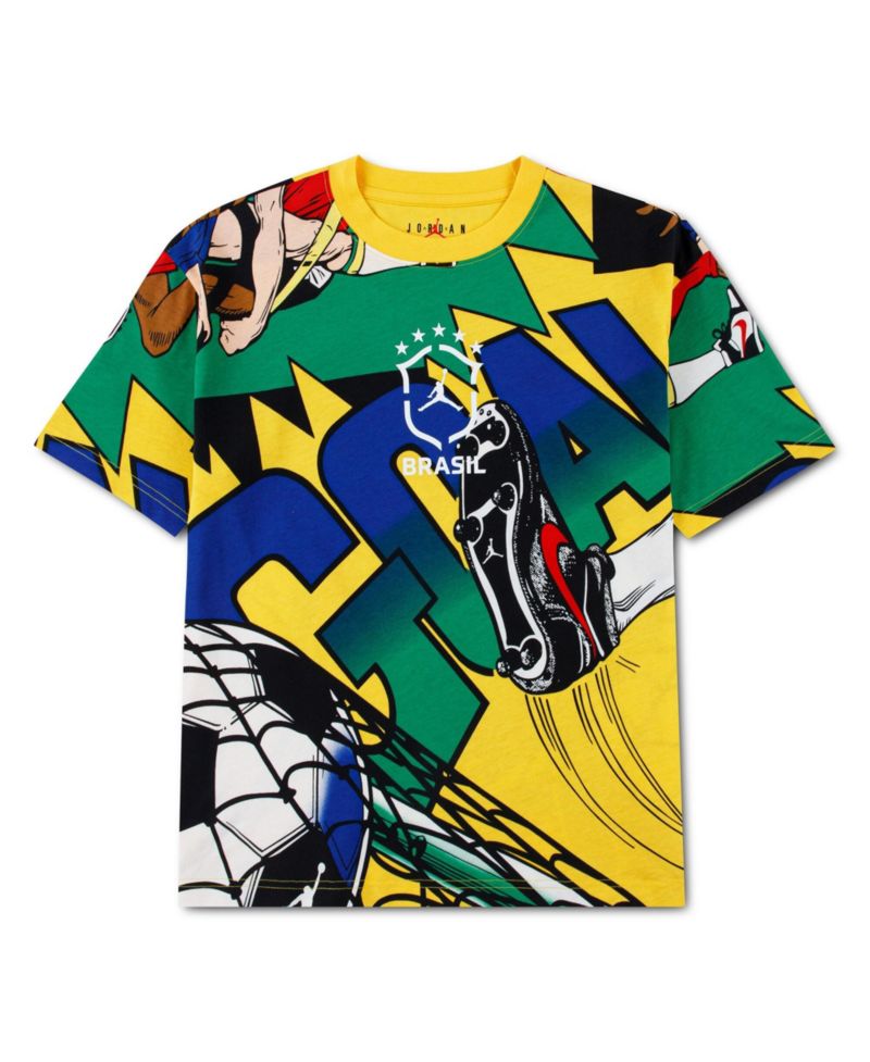 Big Boys and Girls Yellow Brazil National Team Boxy Goal T-Shirt