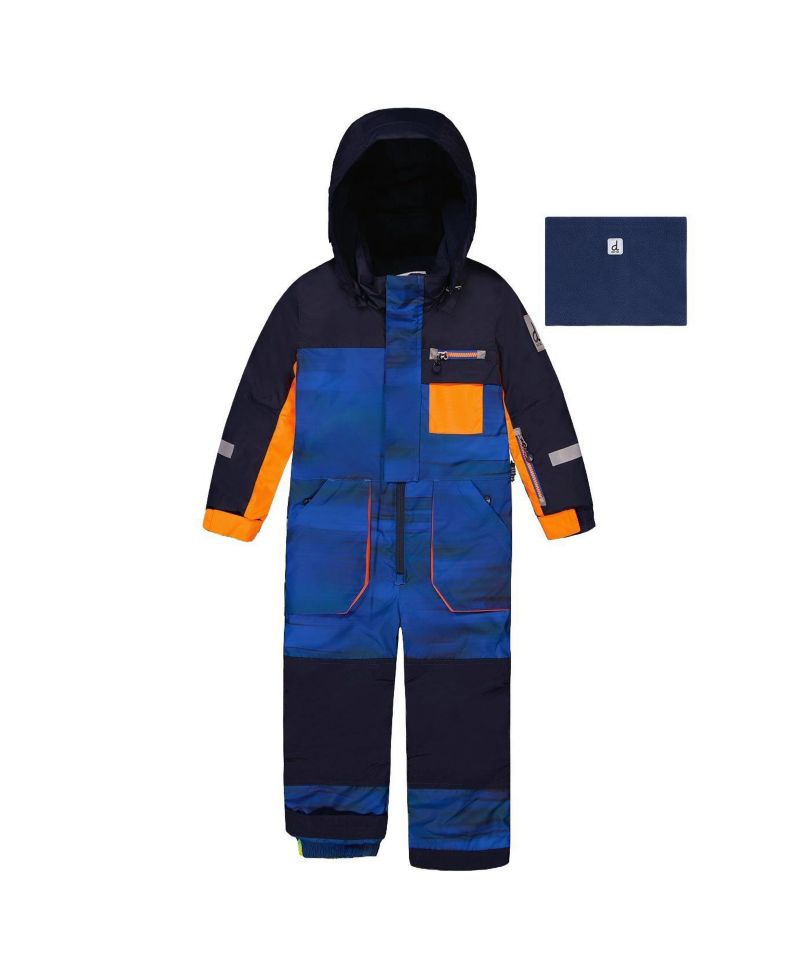 Big Boys (6-14) One Piece Play Snowsuit Blue with Stripes