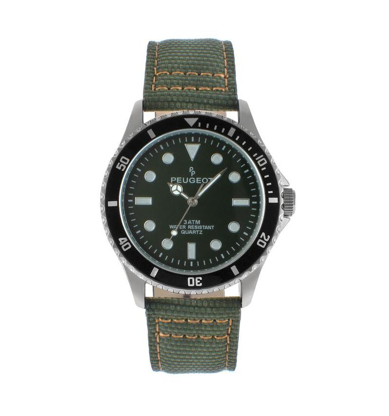 Men's 42mm Sport Bezel Watch with Khaki Green Dial and Canvas Strap