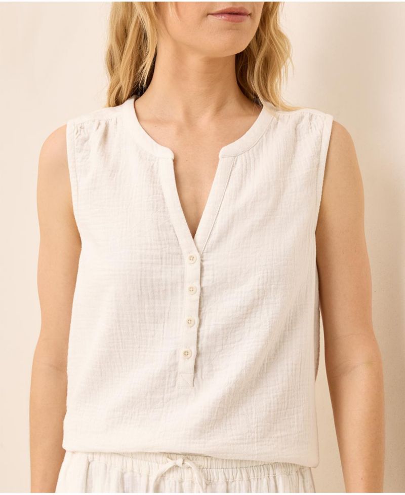Women's Organic Cotton Coastal Double Gauze Henley Tank