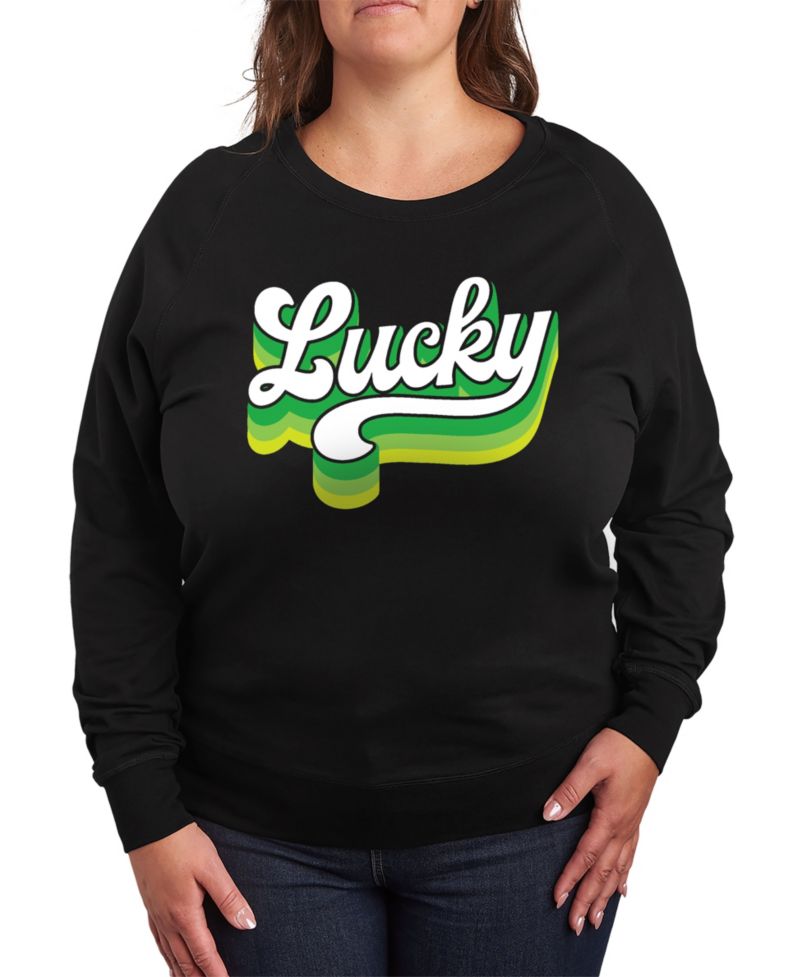 Plus Size St. Patrick's Day Retro Lucky Graphic Crew Neck Top