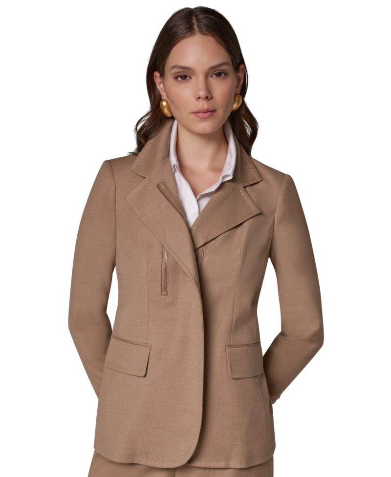 Women's Asymmetrical Zip Shoulder-Padded Blazer
