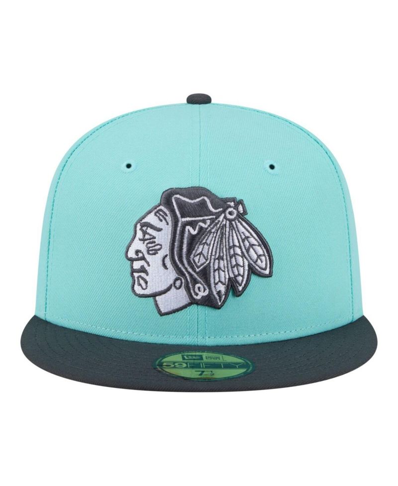 Men's Turquoise/Charcoal Chicago Blackhawks Two-Tone Color Pack 59FIFTY Fitted Hat