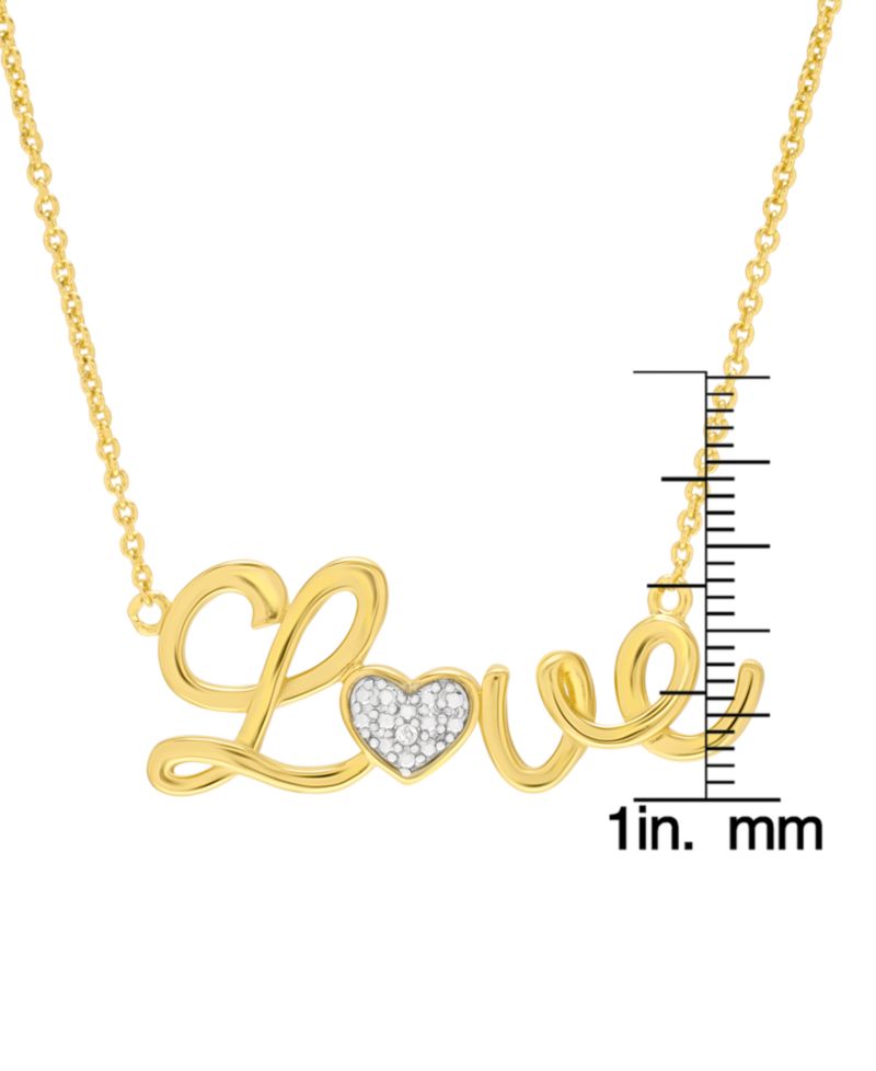 14k Gold Plated Brass Diamond Accent Heart Script Love Necklace
