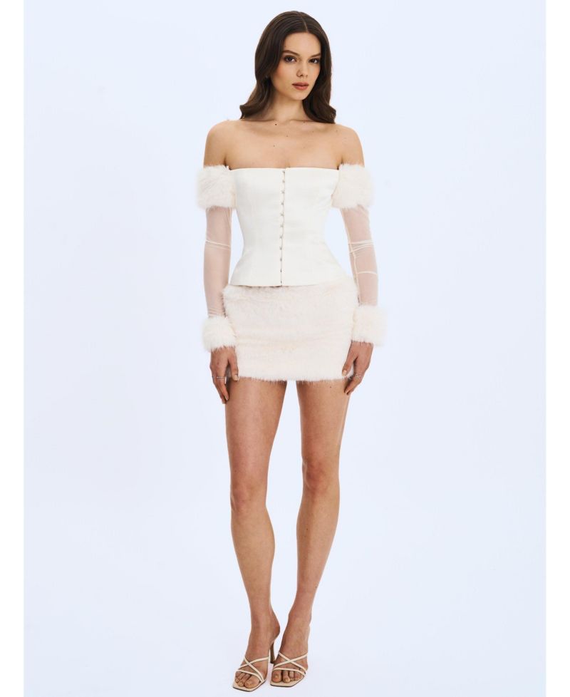 Women's Nola Off-Shoulder Fur Trimmed Top
