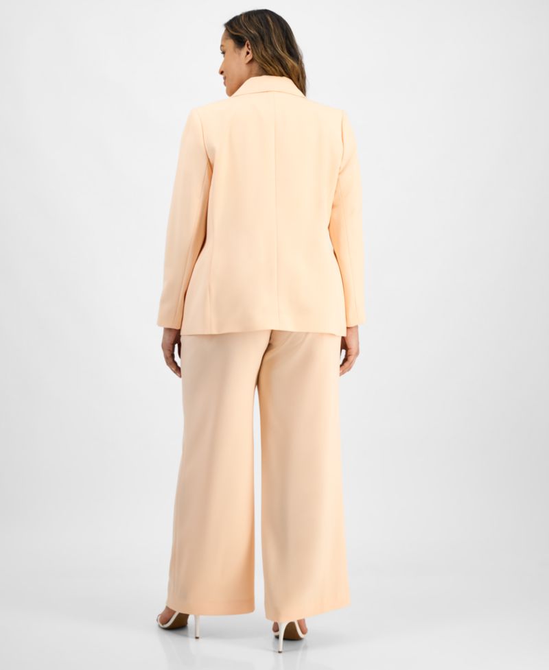 Plus Size Single-Button Crepe Blazer & Wide-Leg Pants Suit Separates