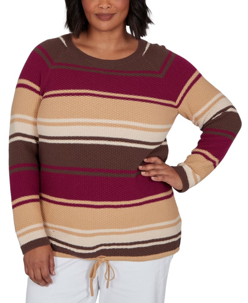 Plus Size Stripe Long-Sleeve Crewneck Pullover