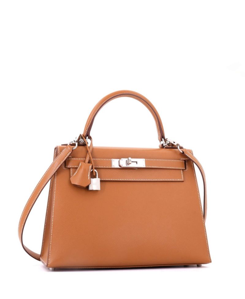 Pre-Owned Hermes Kelly 28 Handbag Brown Epsom with Palladium Hardware