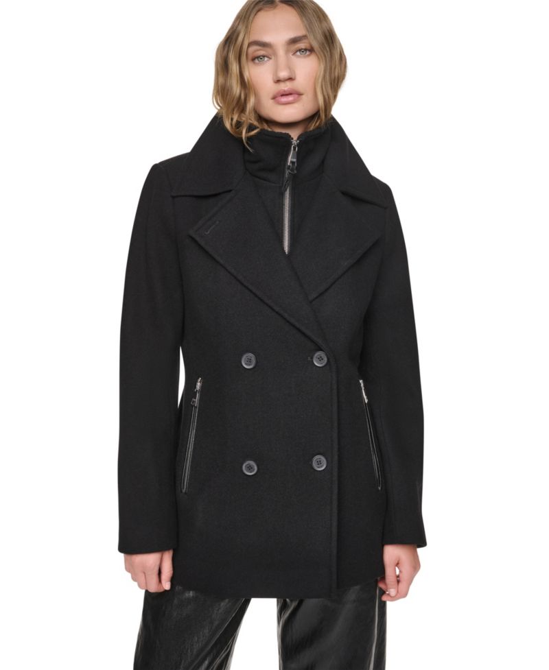 Women's Double-Breasted Long-Sleeve Wool-Blend Peacoat